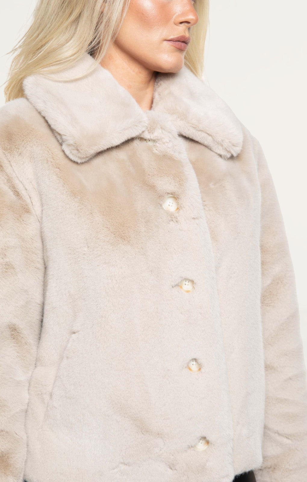 Whistles Cream Short Faux Fur Coat