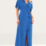 Whistles Electric Blue Frill Wrap Maxi Dress product image