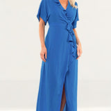 Whistles Electric Blue Frill Wrap Maxi Dress