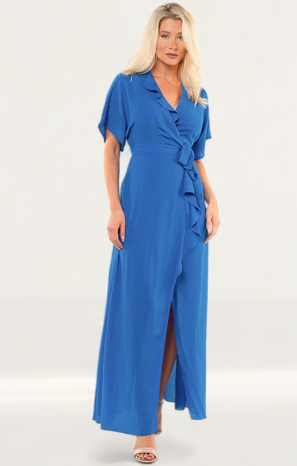 Whistles Electric Blue Frill Wrap Maxi Dress