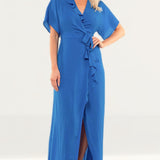 Whistles Electric Blue Frill Wrap Maxi Dress