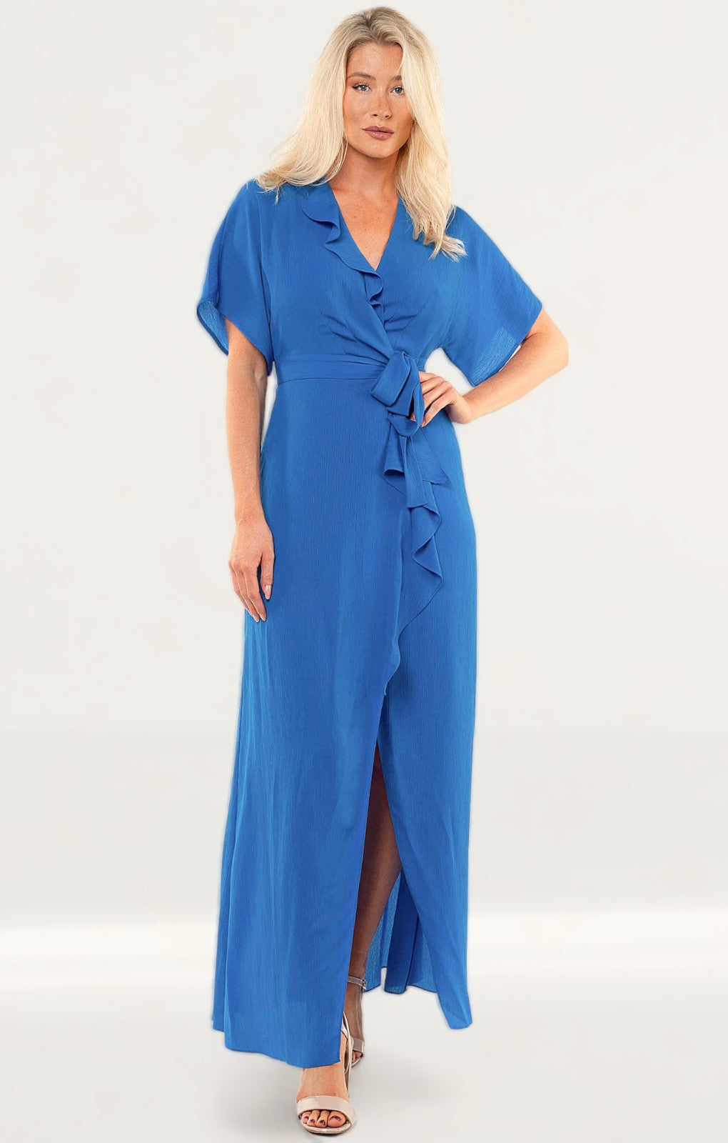 Whistles Electric Blue Frill Wrap Maxi Dress