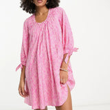 Whistles Gathered Neck Mini Smock Dress In Pink Zebra