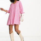 Whistles Gathered Neck Mini Smock Dress In Pink Zebra