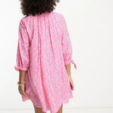 Whistles Gathered Neck Mini Smock Dress In Pink Zebra