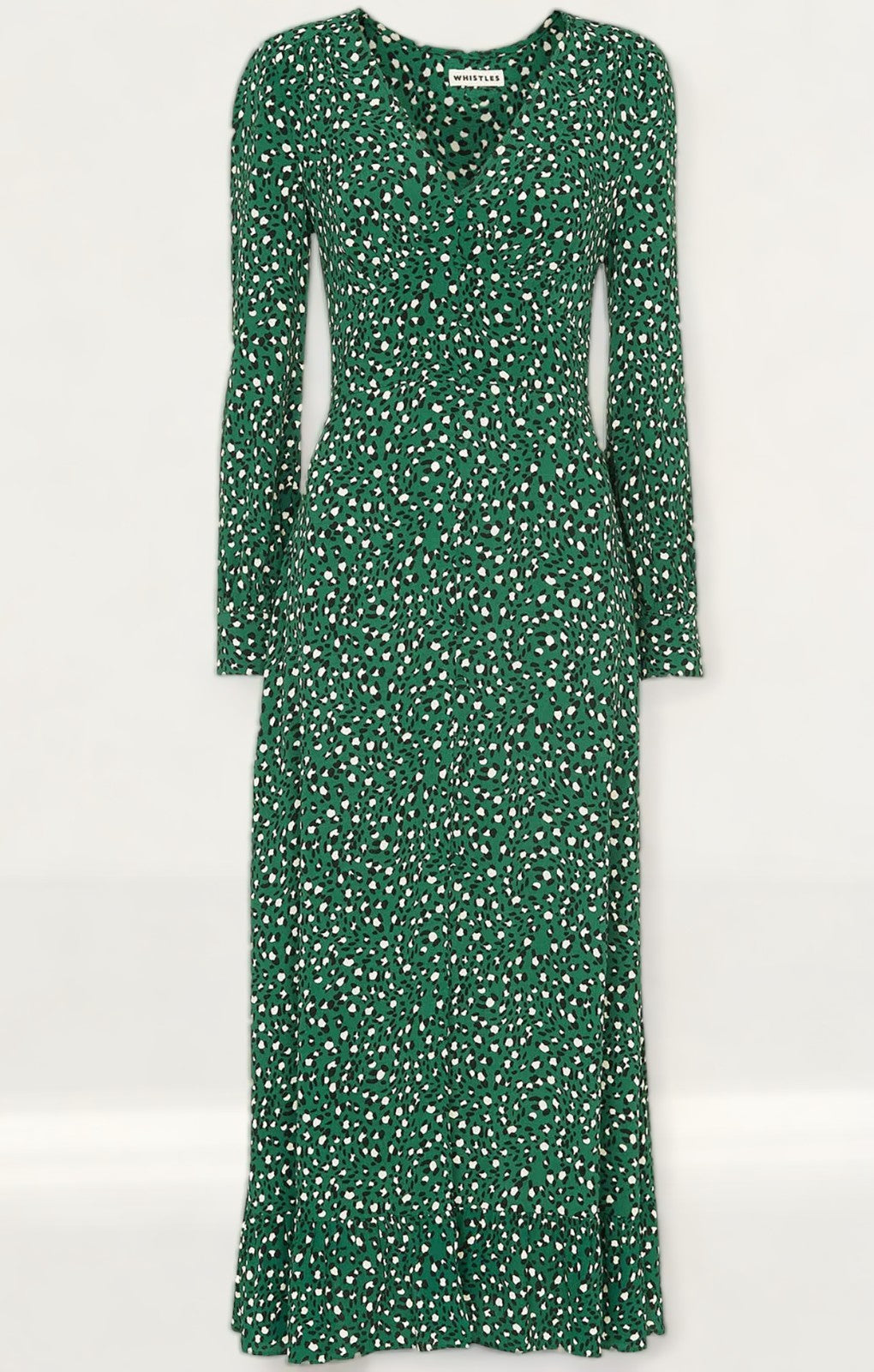 Whistles Green Leopard Printed Midi Dress
