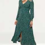 Whistles Green Leopard Printed Midi Dress