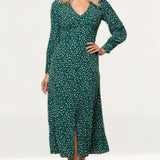 Whistles Green Leopard Printed Midi Dress