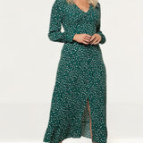 Whistles Green Leopard Printed Midi Dress