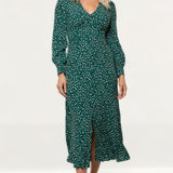 Whistles Green Leopard Printed Midi Dress