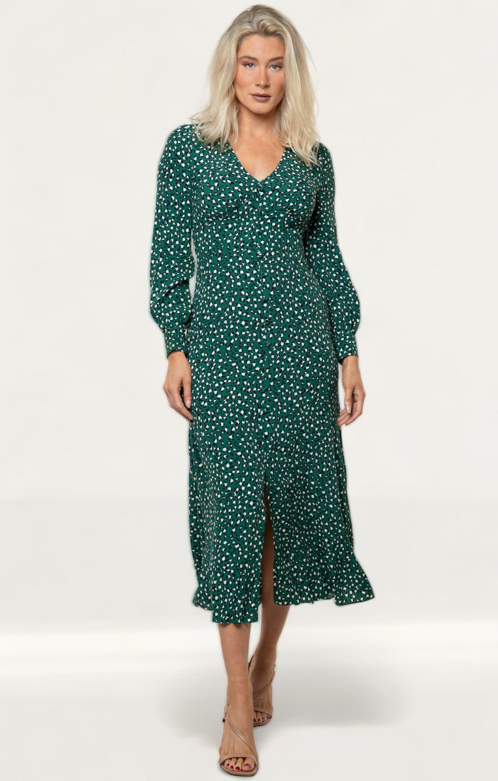 Whistles Green Leopard Printed Midi Dress