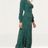 Whistles Green Leopard Printed Midi Dress
