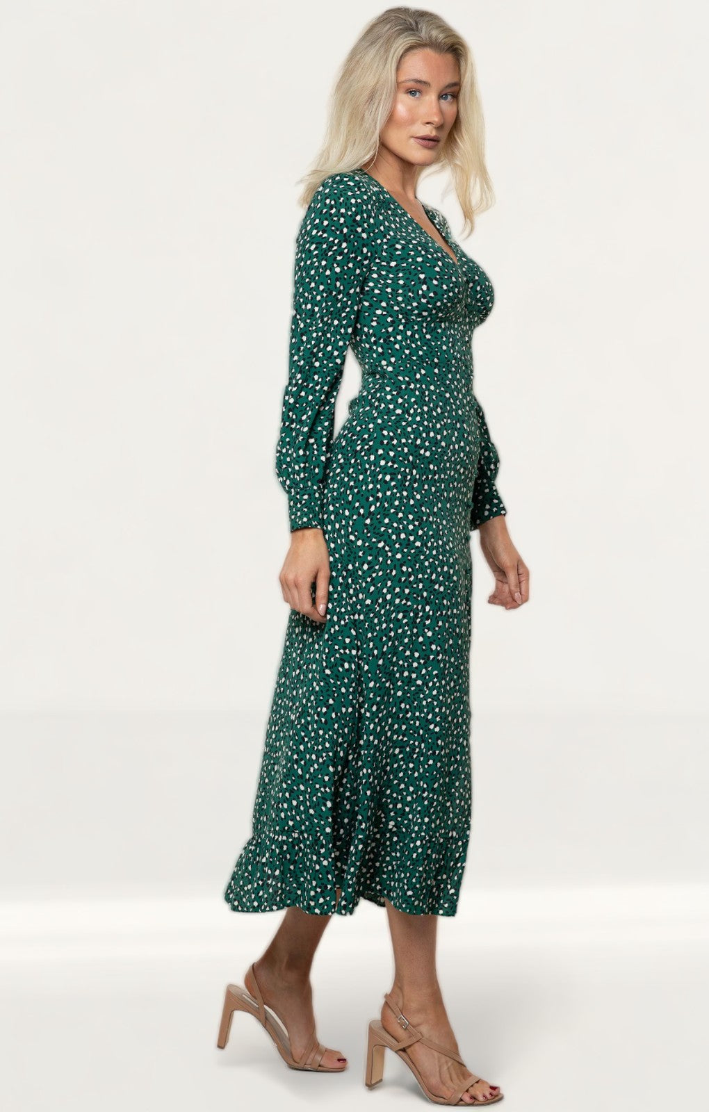 Whistles Green Leopard Printed Midi Dress