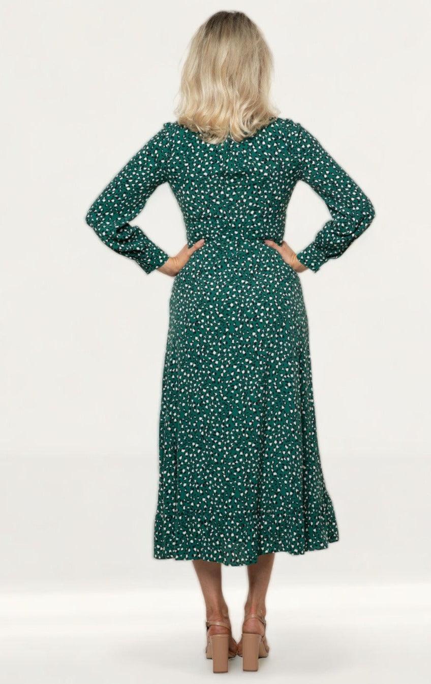 Whistles Green Leopard Printed Midi Dress