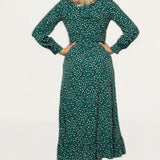 Whistles Green Leopard Printed Midi Dress