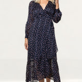 Whistles Satin Stripe Spot Wrap Dress