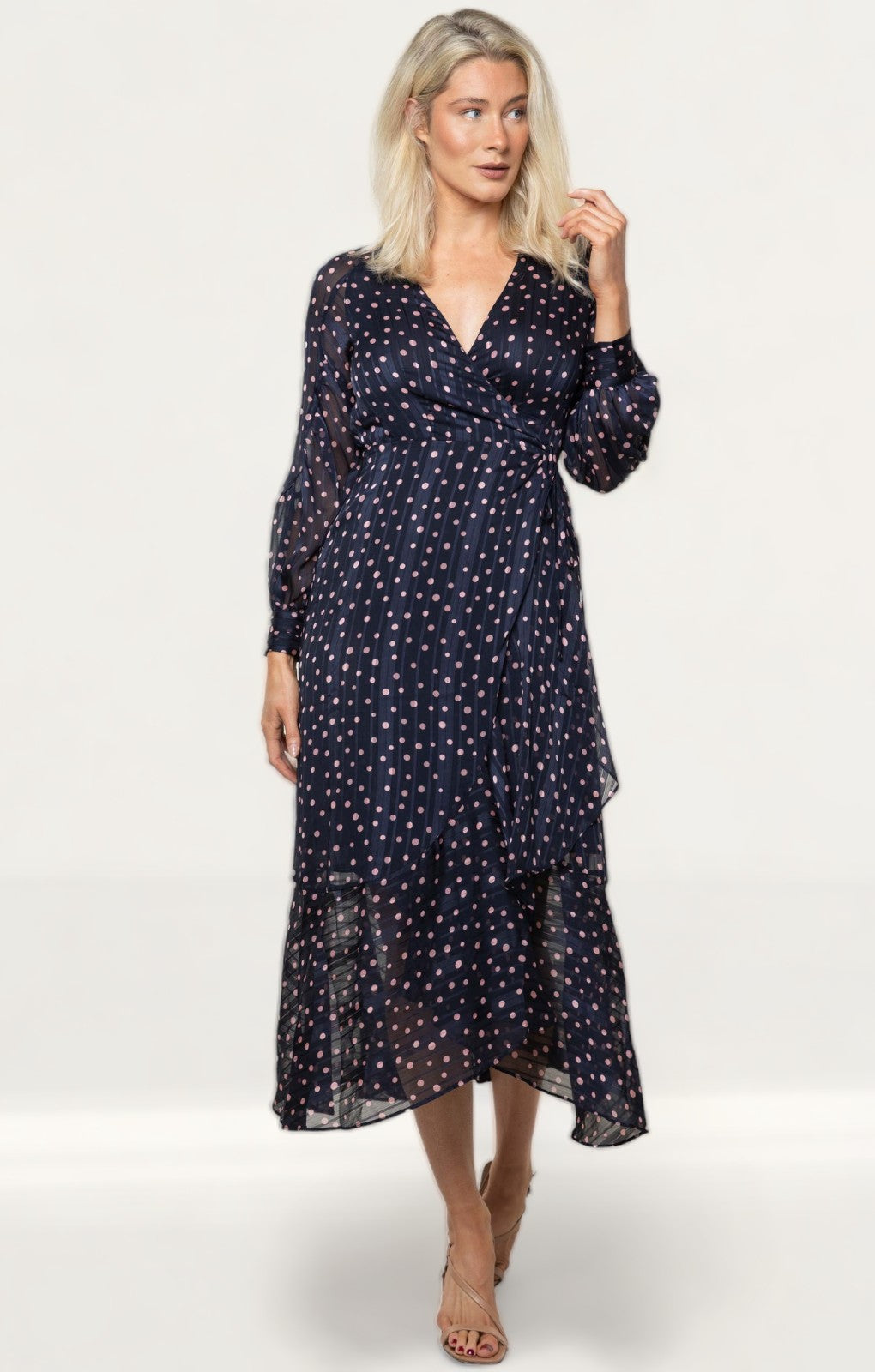 Whistles Satin Stripe Spot Wrap Dress