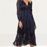 Whistles Satin Stripe Spot Wrap Dress