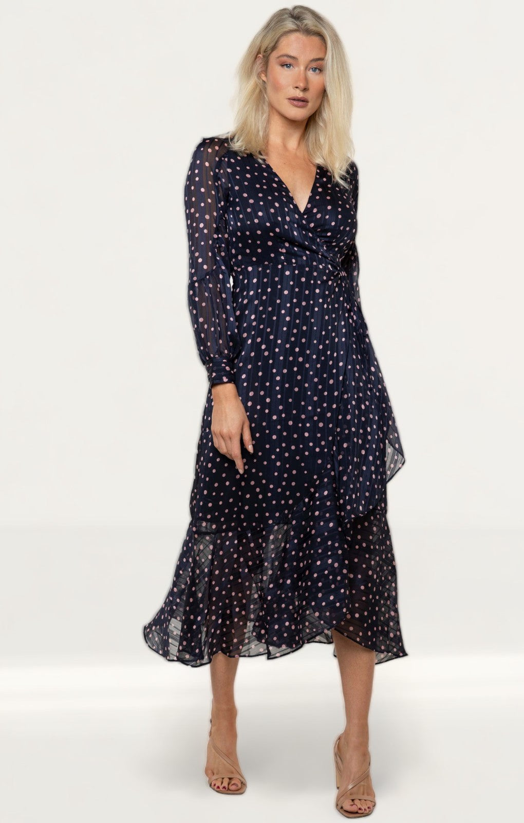 Whistles Satin Stripe Spot Wrap Dress