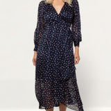 Whistles Satin Stripe Spot Wrap Dress
