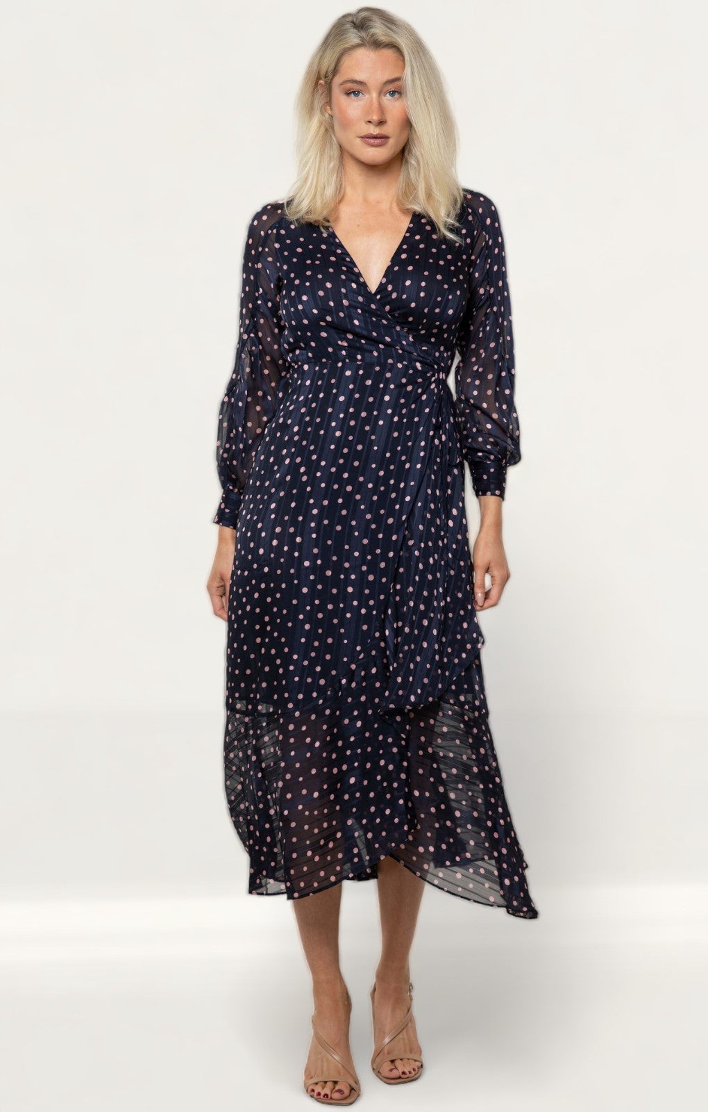 Whistles Satin Stripe Spot Wrap Dress