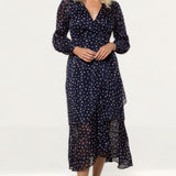 Whistles Satin Stripe Spot Wrap Dress
