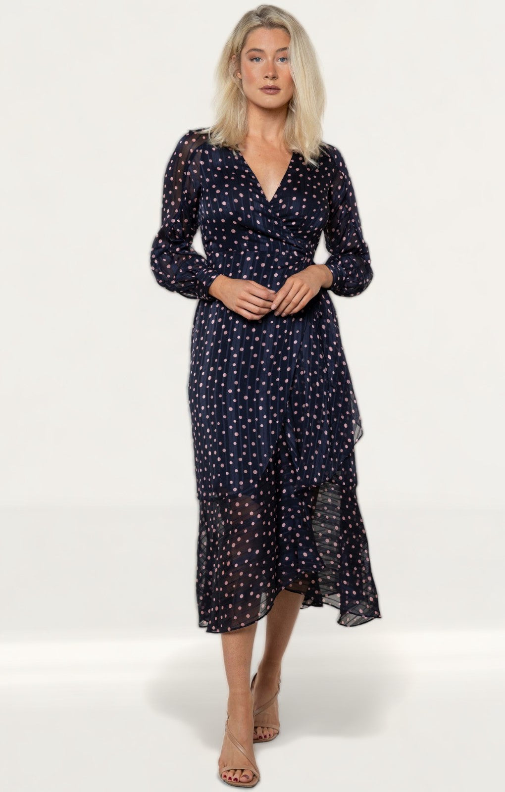 Whistles Satin Stripe Spot Wrap Dress