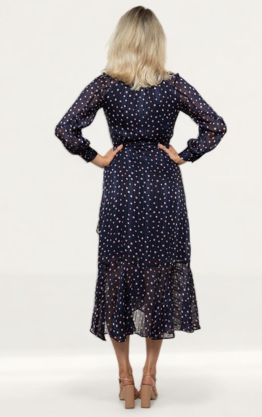 Whistles Satin Stripe Spot Wrap Dress