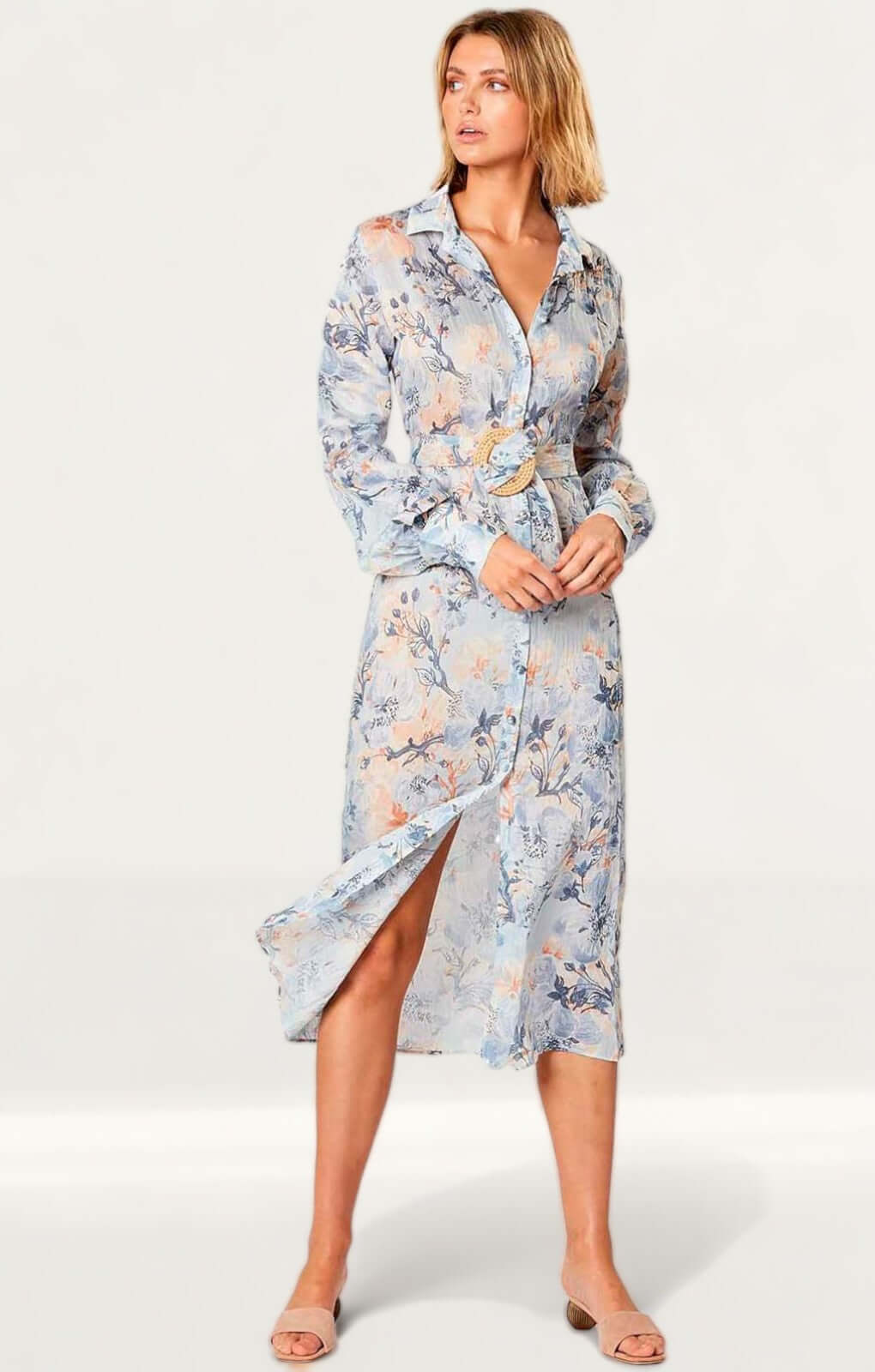 Winona Marina Long Sleeve Midi Dress