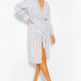 Boohoo Sequin Long Sleeve Tie Waist Midi Party Dress product image
