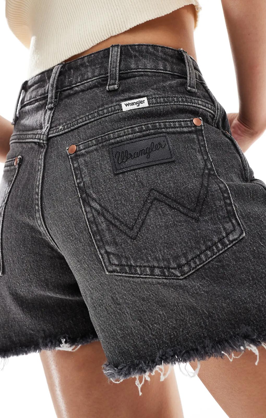 Wrangler High Waist Denim Short In Washed Black – shorts by Wrangler, available to rent from Hirestreet