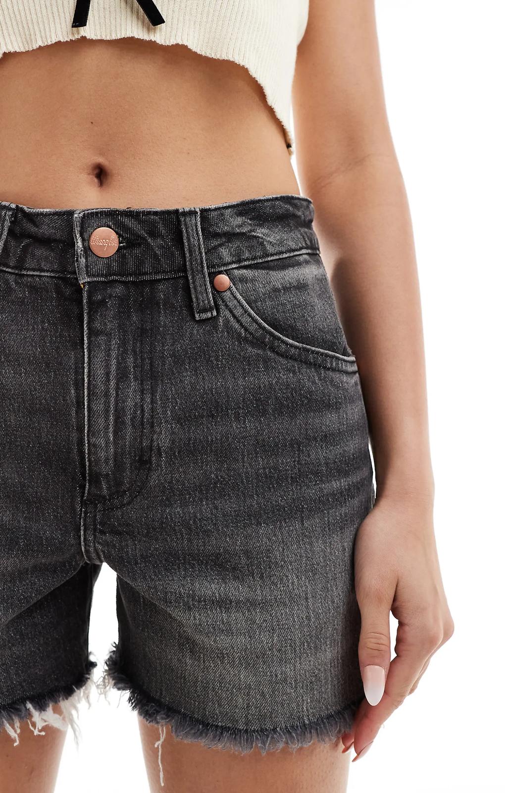 Wrangler High Waist Denim Short In Washed Black – shorts by Wrangler, available to rent from Hirestreet
