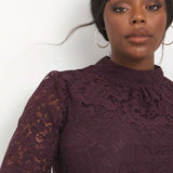 Simply Be Wine Lace Bodycon Midi with Flare Sleeves