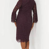 Simply Be Wine Lace Bodycon Midi with Flare Sleeves