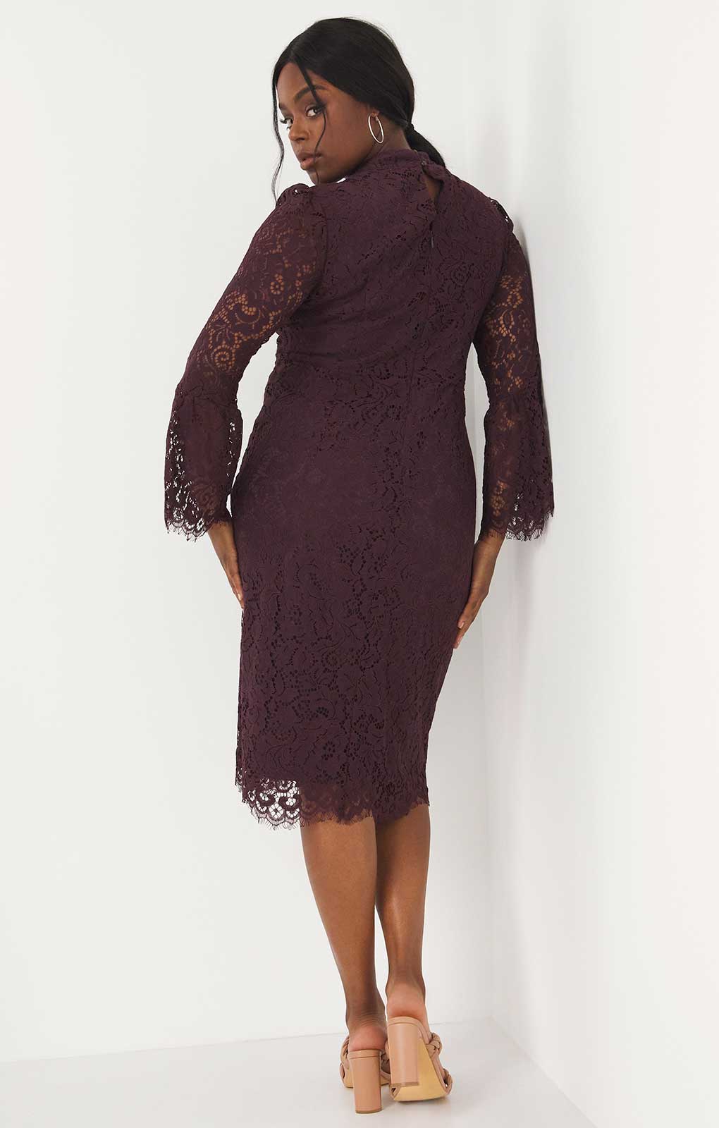 Simply Be Wine Lace Bodycon Midi with Flare Sleeves product image