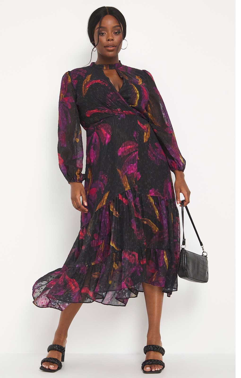 Simply Be Autumnal Floral Midi with Tiered Hem