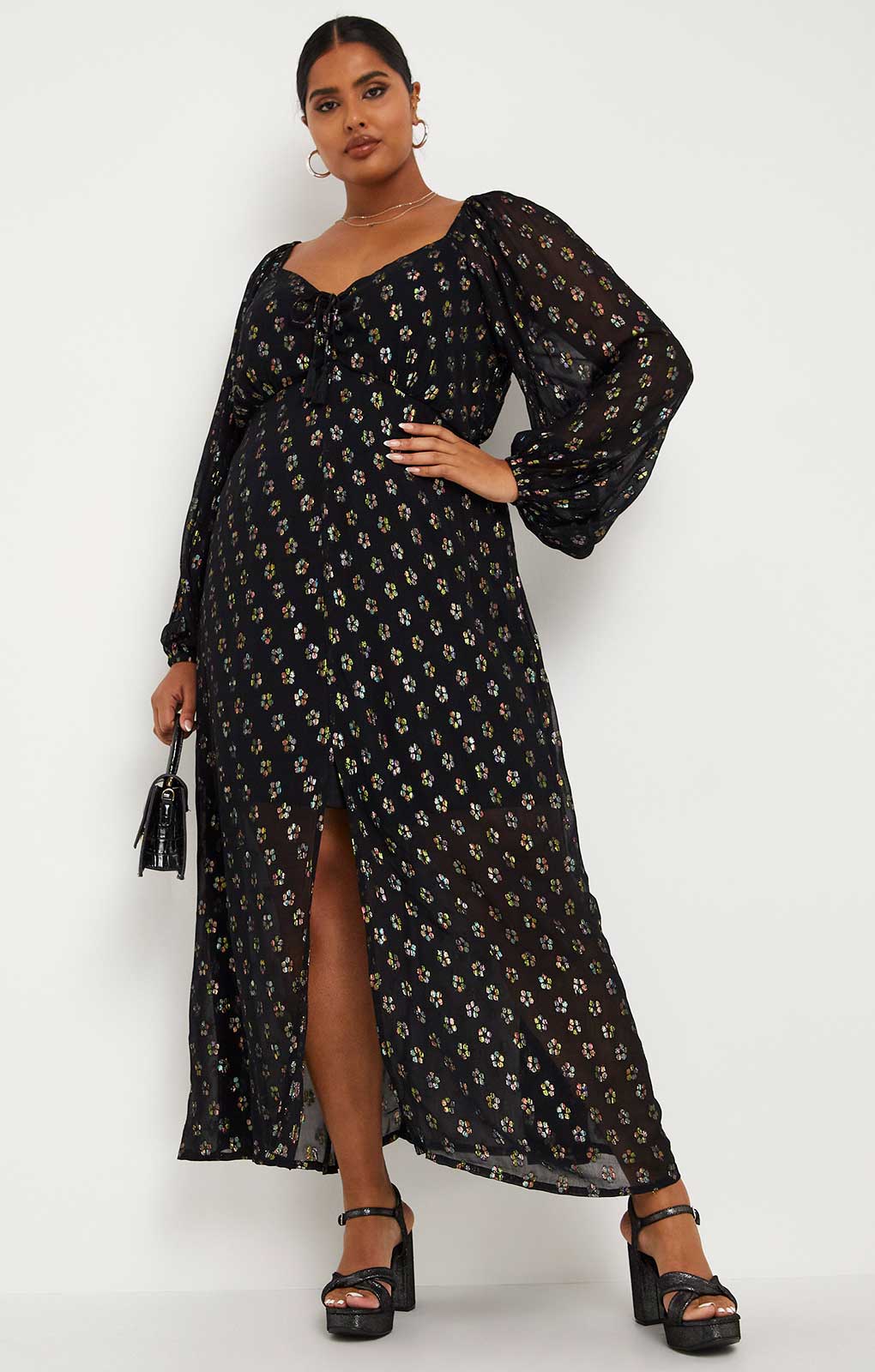 Simply Be Black Midi with Gold Foiling Print