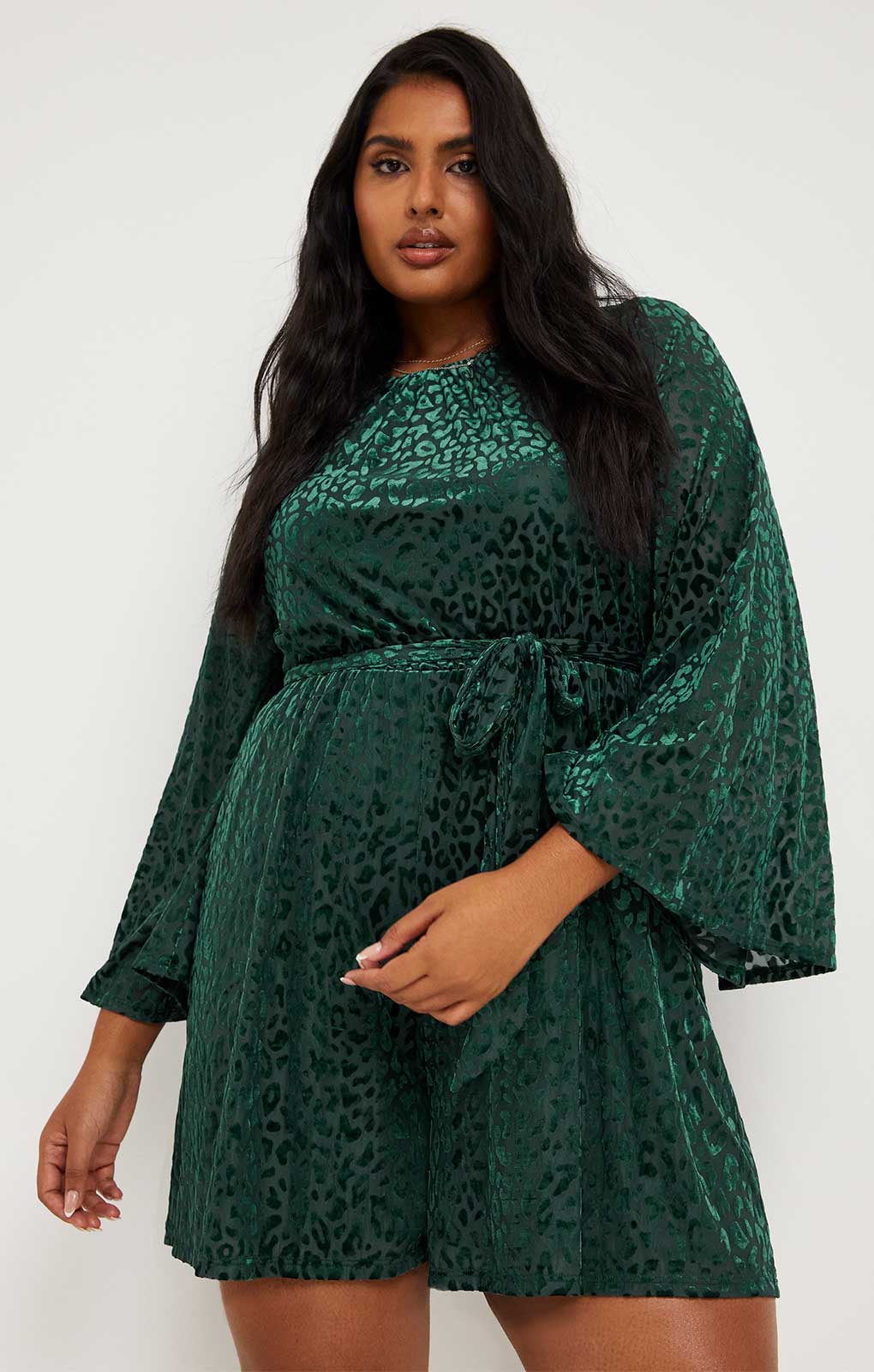 Simply Be Green Devoure Tie Waist Playsuit