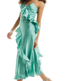 Y.A.S Bridesmaid Jacquard Cami Maxi Dress With Ruffle Detail In Green