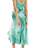 Y.A.S Bridesmaid Jacquard Cami Maxi Dress With Ruffle Detail In Green