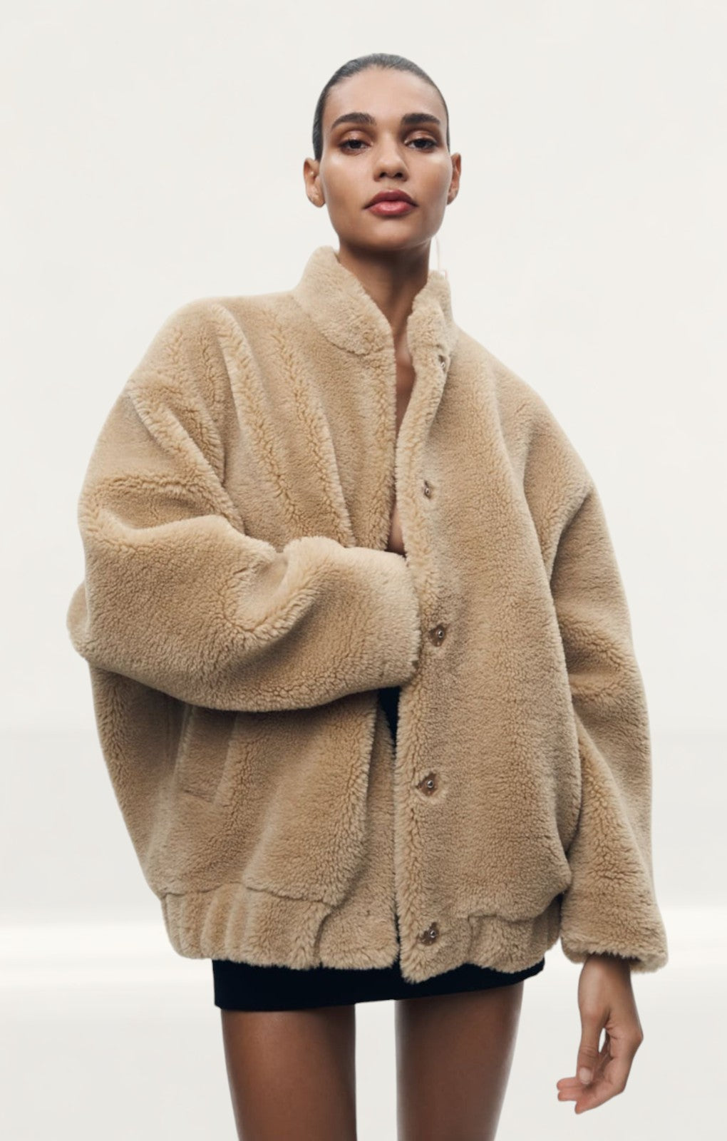 Zara Collection Faux Shearling Bomber Jacket