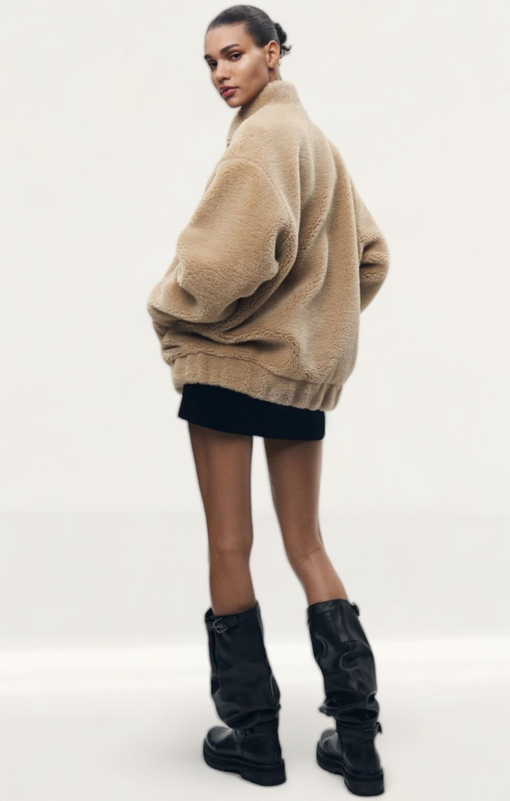 Zara Collection Faux Shearling Bomber Jacket