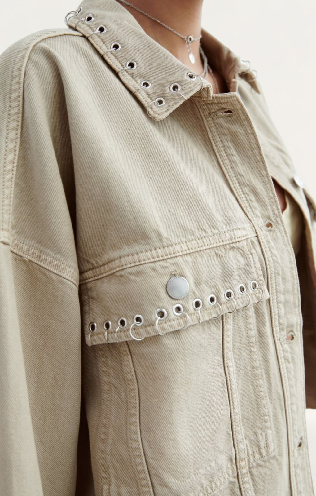 Zara Cropped Overshirt with Piercing Detail