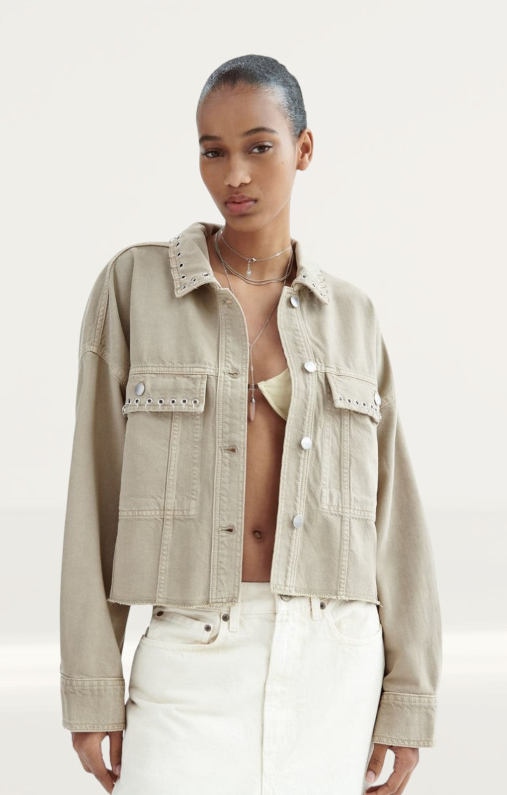 Zara Cropped Overshirt with Piercing Detail
