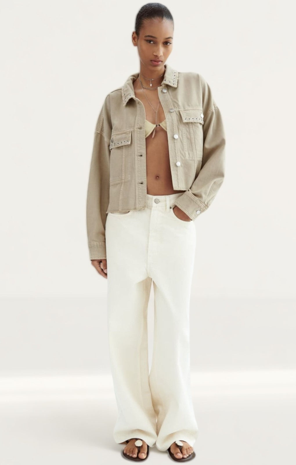 Zara Cropped Overshirt with Piercing Detail