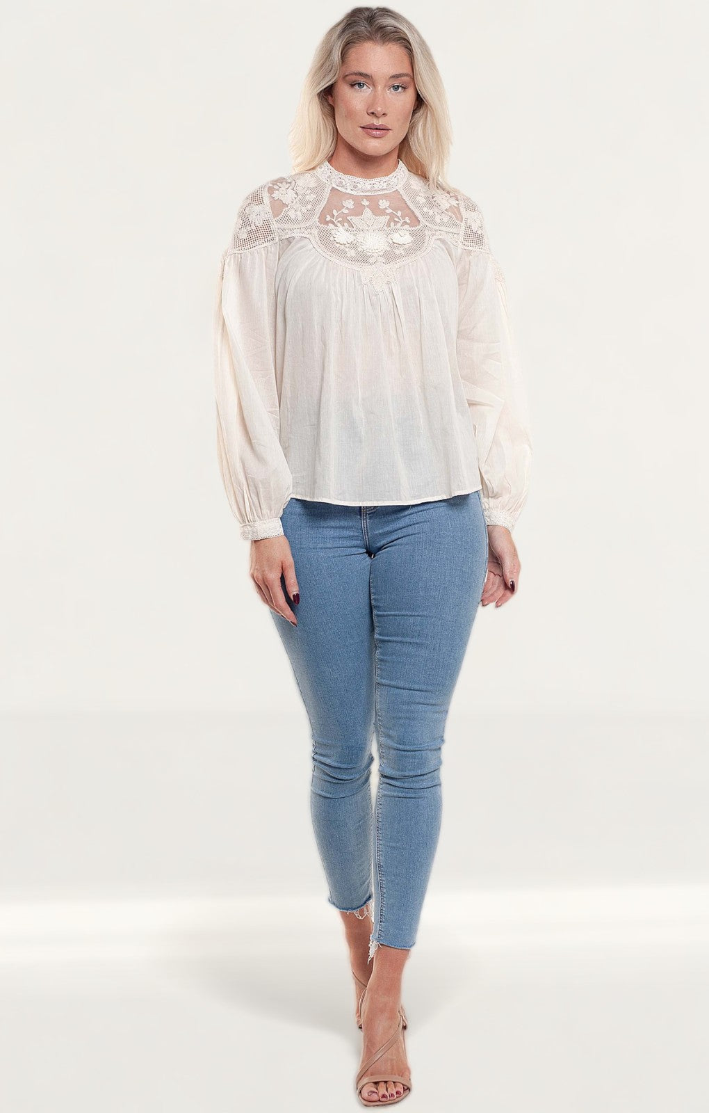 Zara Ecru Embroidered Blouse