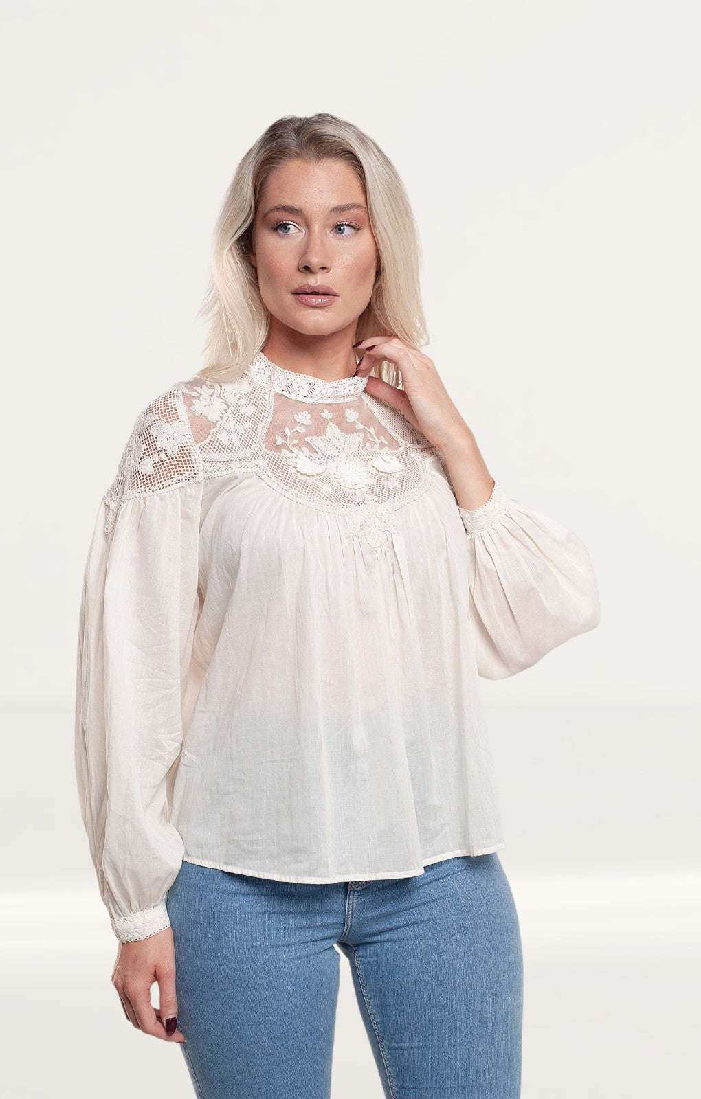 Zara Ecru Embroidered Blouse