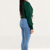 Zara Green Satin Blouse With Knot Detail