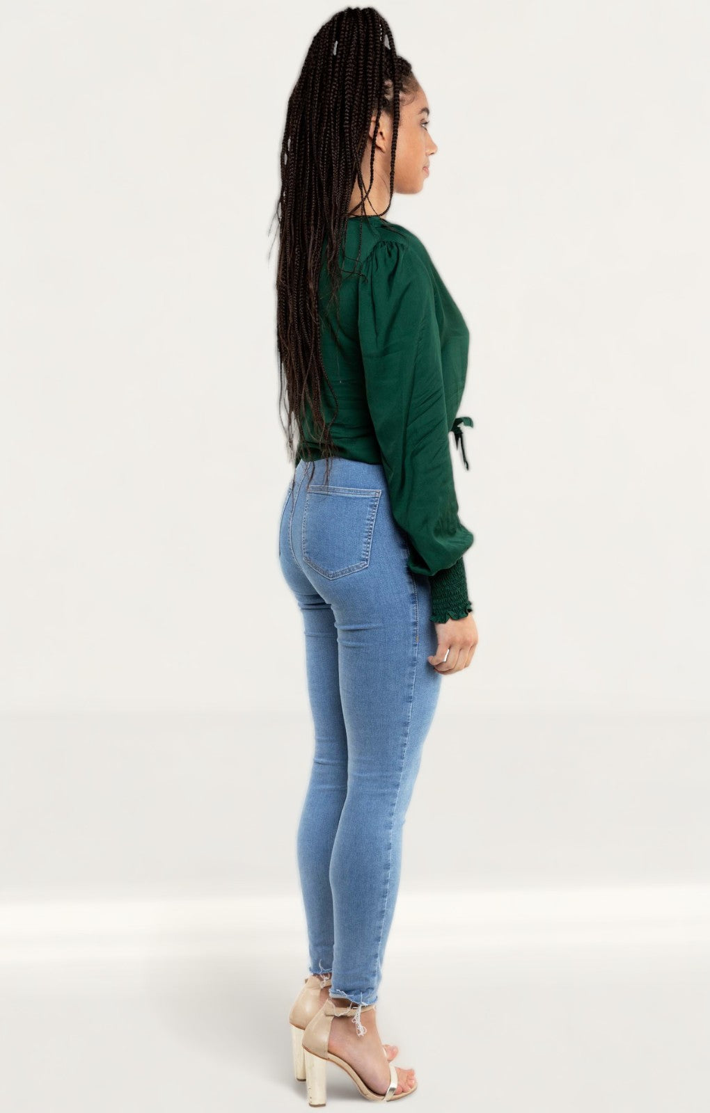 Zara Green Satin Blouse With Knot Detail