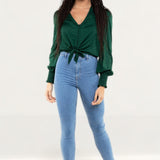 Zara Green Satin Blouse With Knot Detail product image